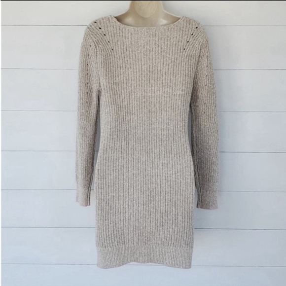 Abercrombie & Fitch Oatmeal Sand Long Sleeve Knit Tunic Sweater Dress Small Tall - Picture 3 of 10